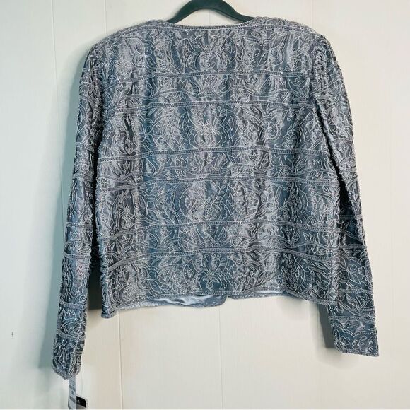 NWT - Adrianna Papell Silver Beaded Floral Blazer Jacket - Picture 4 of 7